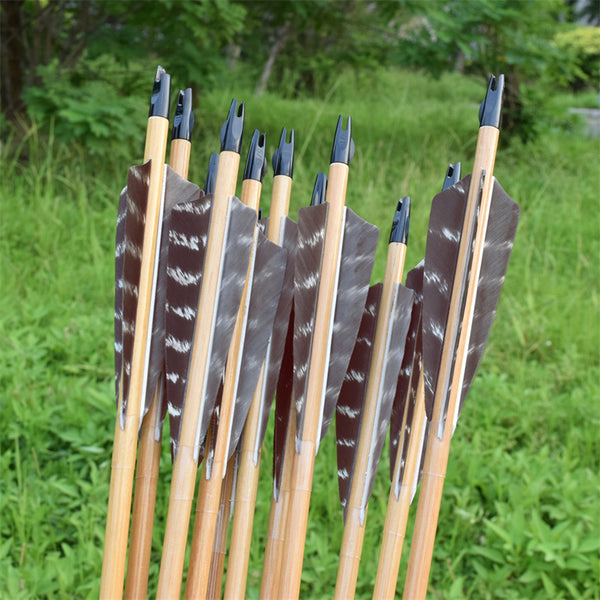 OD9mm 22-36 inch Wooden Arrow With Feather Archery Traditional Bow Shooting