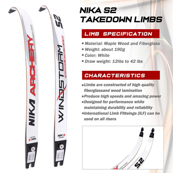 S2 Archery Recurve Limb For Recurve Bow Archery Set Draw Weight 12-42lbs Overall 68"