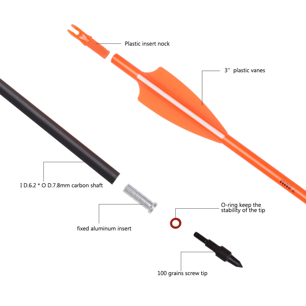 Flechas de tiro con arco de 22-36 pulgadas, flechas de práctica de caza, puntas extraíbles para arco compuesto y recurvo
