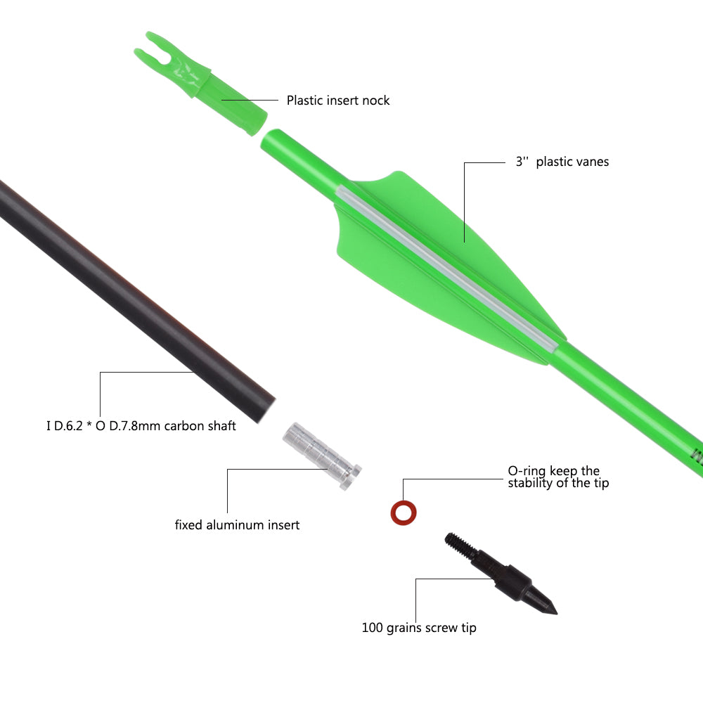 12 Uds. Flechas de tiro con arco de 22-36 pulgadas flechas de práctica de caza puntas extraíbles para arco compuesto y recurvo