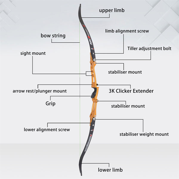 ET-8 68" Recurve Bow with 32-50LBS C1 Carbon Limb For Outdoor Sport Shooting Right Hand