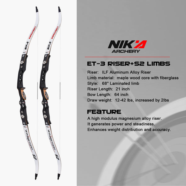 ET-3 ILF Riser with S2 Laminated Limbs Recurve Bow Target Shootig for Left Hand