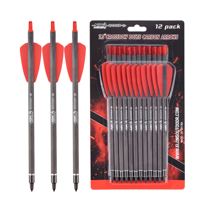 7.5" R9 Crossbow Bolts Carbon Arrows 2" Red Vanes with 100grain Broadhead SP350 for Hunting Shooting Targeting
