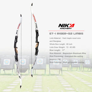 60" Archery Recver Bow ET-1 ILF Riser Wood Magnesium Alloy Handle with S2 12-42LBS Limb for Left Hand