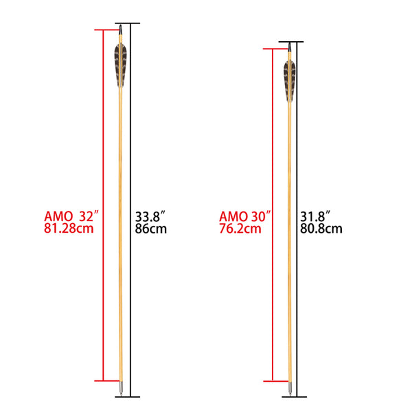 OD8mm 22-36 inch Wooden Arrow With Feather Archery Traditional Bow Shooting