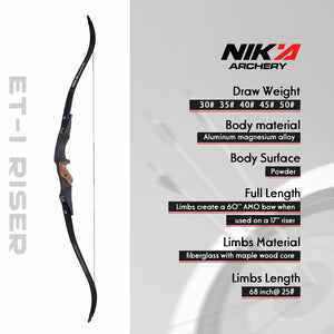 ET-1 60" Recurve Bow 17"ILF Riser with Raptor 20-55lbs Limb for  Left Hand