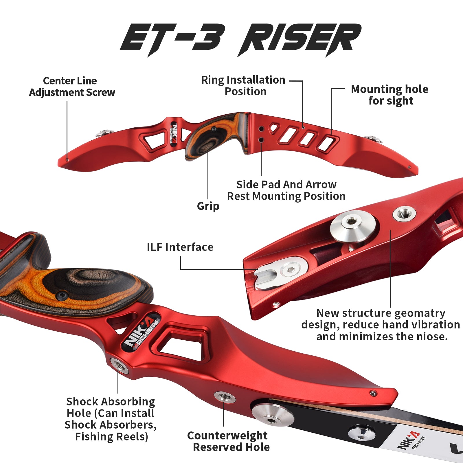 ET-3 ILF Riser with S2 Laminated Limbs Recurve Bow Target Shootig for Right Hand