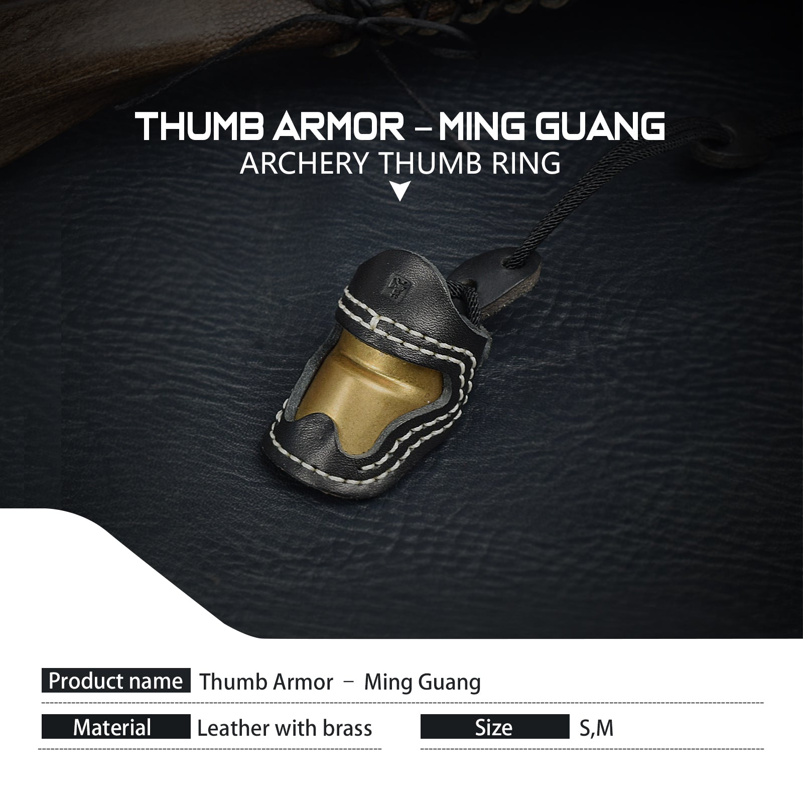 NEW Soft Leather & Brass Thumb Armor Ming Guang Archery Thumb Ring And Wrist Strap Archery Finger Protector