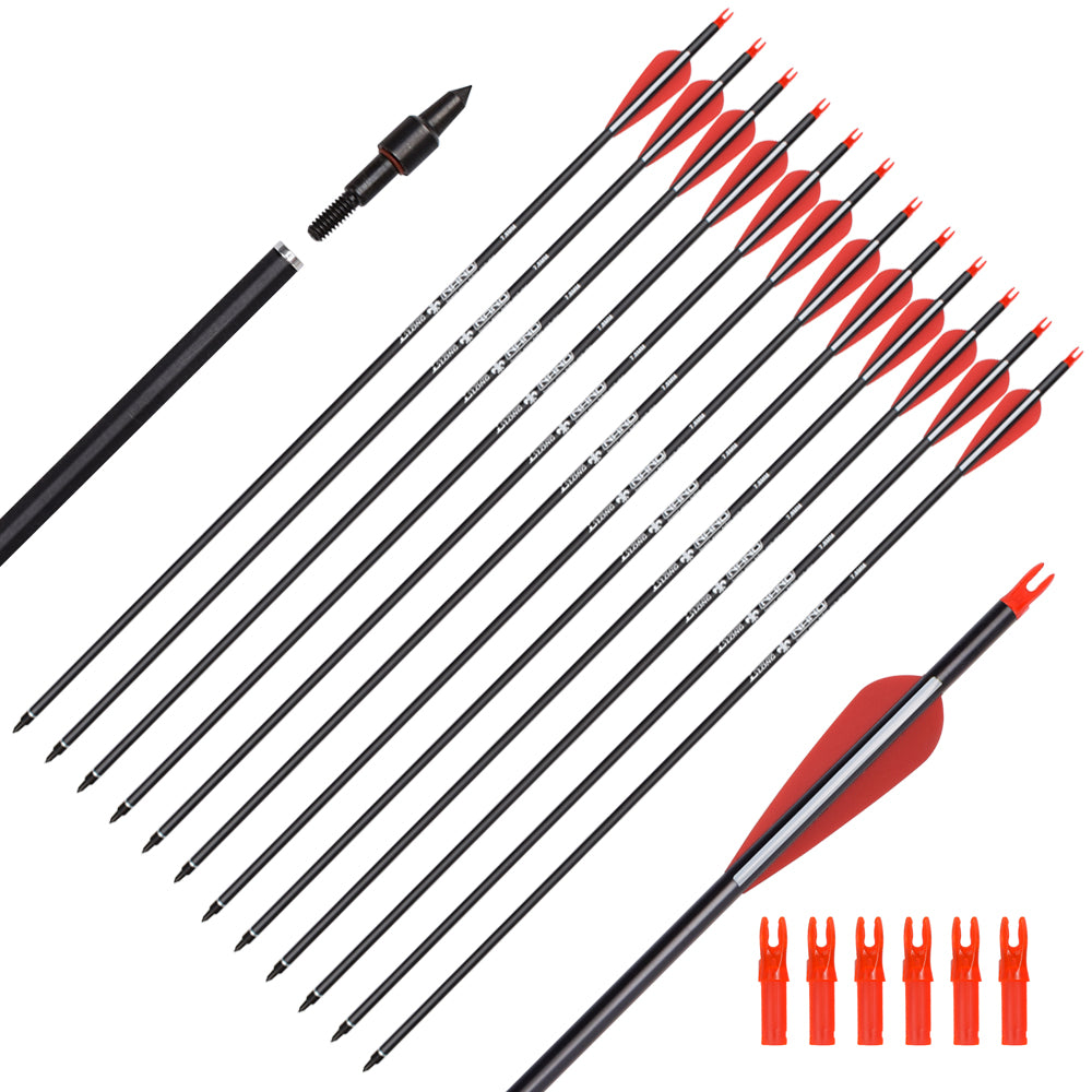 12pcs 28inch Carbon Arrow Archery Target Hunting with 6 Extra Nocks US