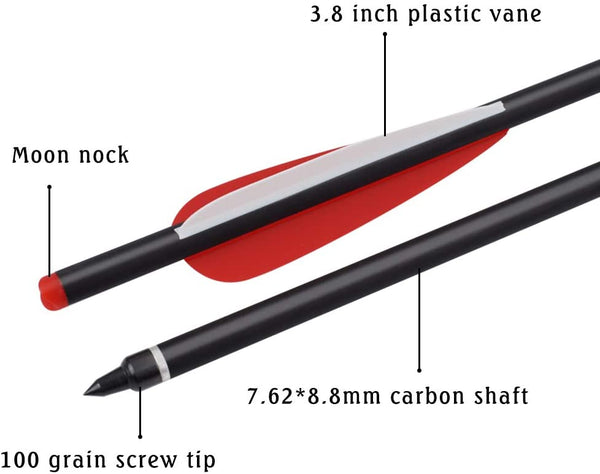 12pcs 16/18/20/22" Archery Carbon Arrows For Crossbow Bolts