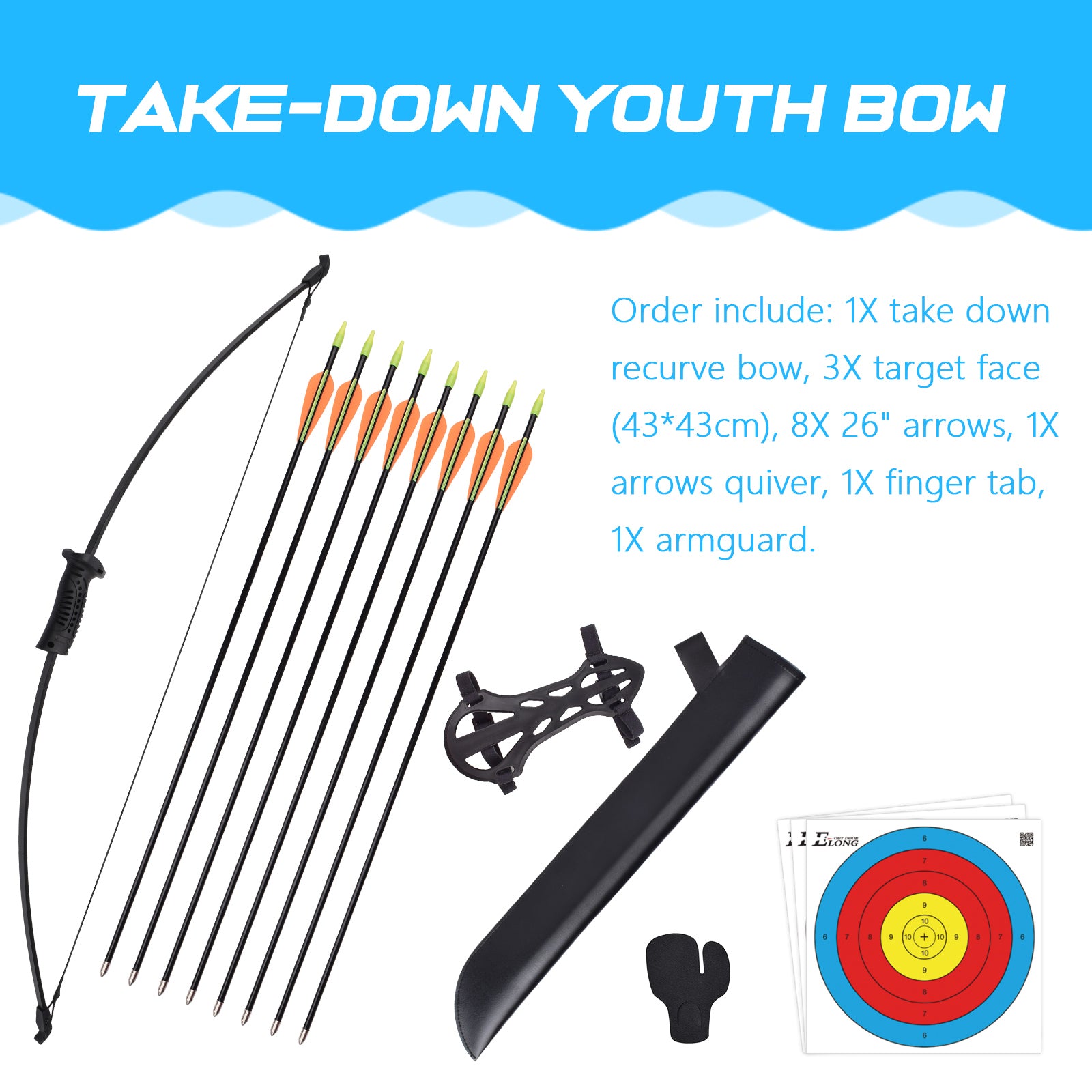 Juego de arco y flecha recurvo al aire libre para niños principiantes en tiro con arco junior