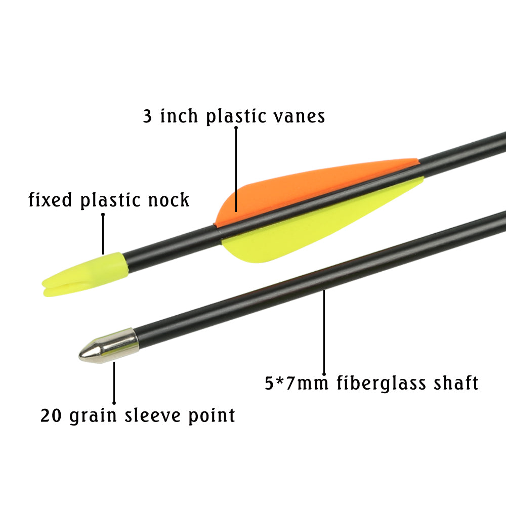 Flechas de fibra de vidrio para tiro con arco recurvo para jóvenes (paquete de 12)