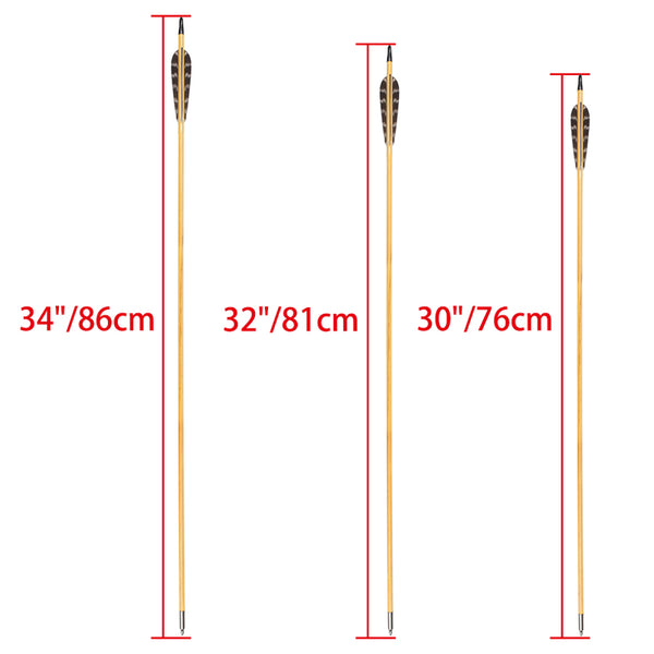 OD8mm 22-36 inch Wooden Arrow With Feather Archery Traditional Bow Shooting